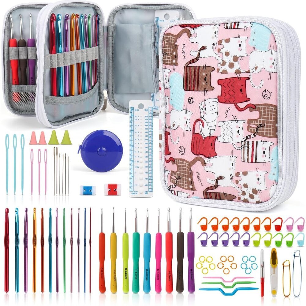 Crochet Hooks Kit with Case, 85-Piece Crochet Hooks Set, Ergonomic Crochet Hook